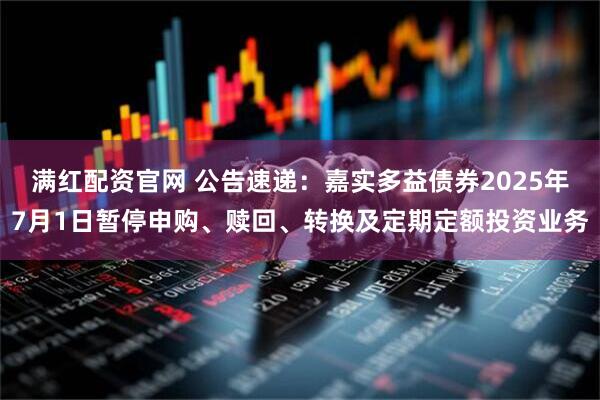 满红配资官网 公告速递：嘉实多益债券2025年7月1日暂停申购、赎回、转换及定期定额投资业务