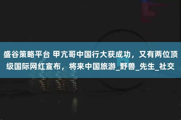 盛谷策略平台 甲亢哥中国行大获成功，又有两位顶级国际网红宣布，将来中国旅游_野兽_先生_社交